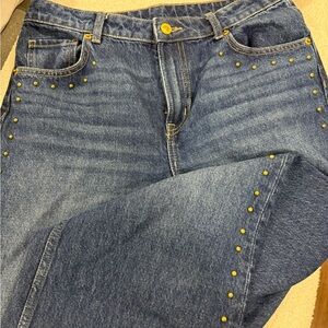 H&M Blue Straight Leg Jeans with Gold Studs